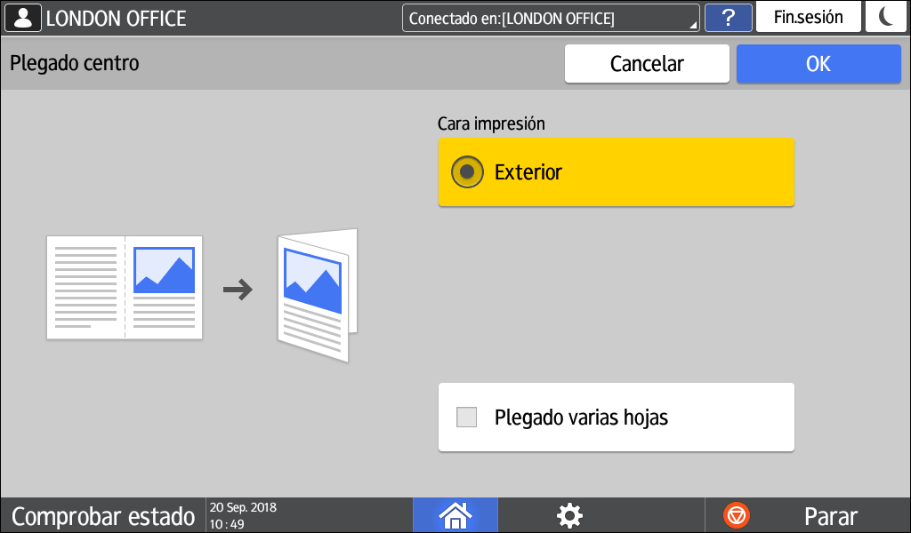 Ilustración de la pantalla del panel de mandos