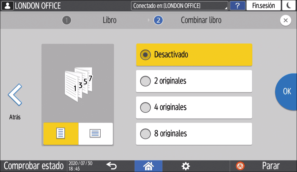 Ilustración de la pantalla del panel de mandos