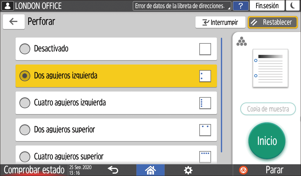 Ilustraci&oacute;n de la pantalla del panel de mandos
