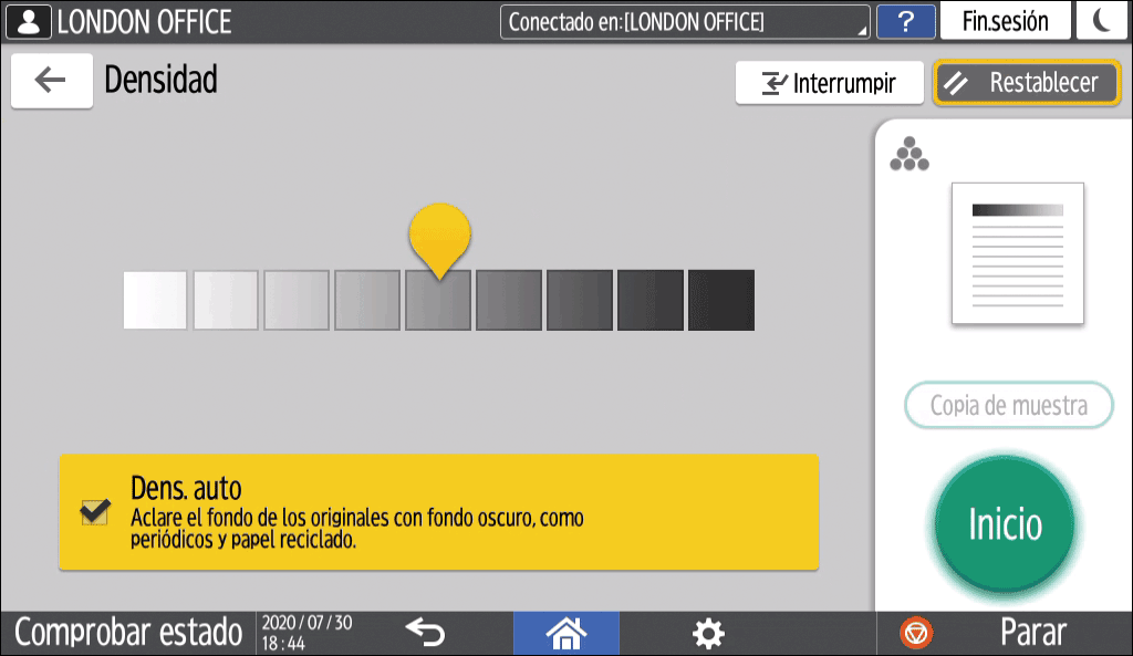 Ilustración de la pantalla del panel de mandos
