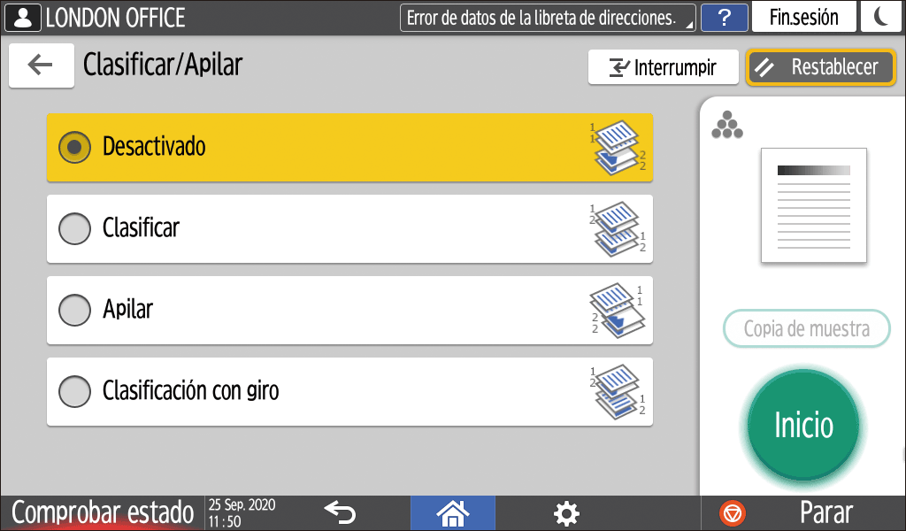 Ilustraci&oacute;n de la pantalla del panel de mandos
