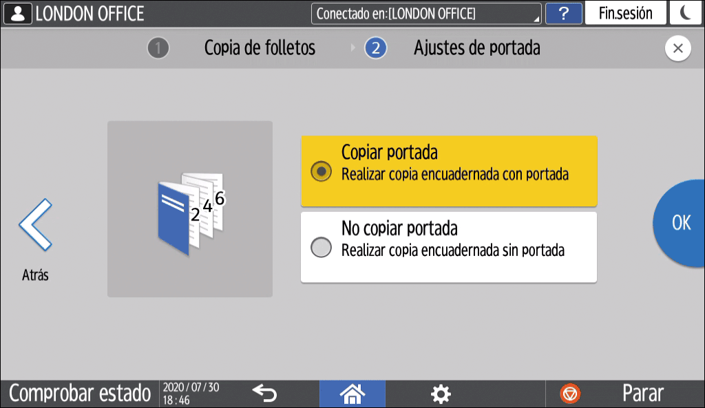 Ilustración de la pantalla del panel de mandos