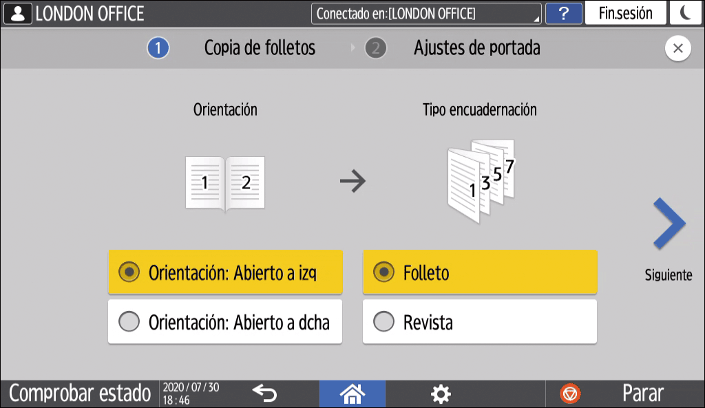 Ilustración de la pantalla del panel de mandos