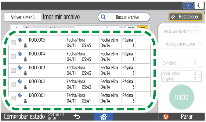 Ilustración de la pantalla del panel de mandos