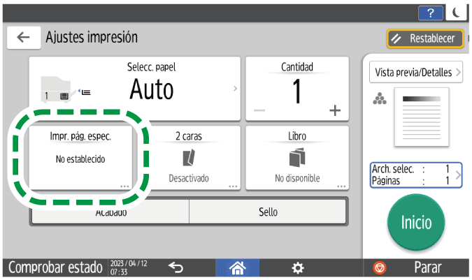 Ilustración de la pantalla del panel de mandos