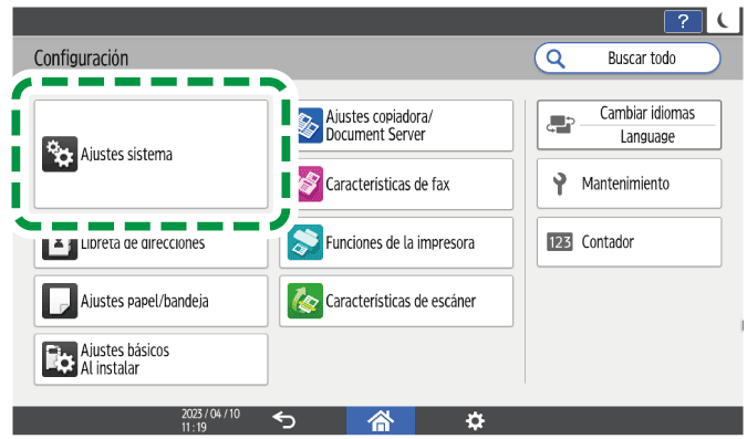 Ilustración de la pantalla del panel de operaciones