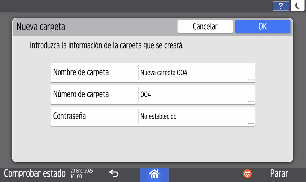 Ilustración de la pantalla del panel de mandos
