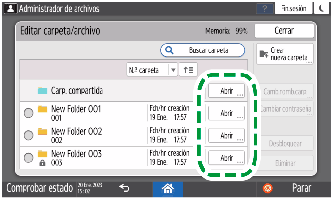 Ilustración de la pantalla del panel de mandos