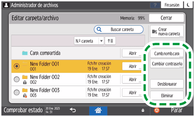 Ilustraci&oacute;n de la pantalla del panel de mandos