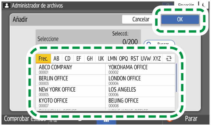 Ilustración de la pantalla del panel de mandos