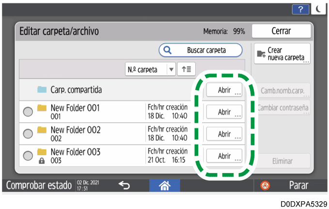 Ilustraci&oacute;n de la pantalla del panel de mandos
