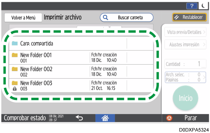 Ilustración de la pantalla del panel de mandos