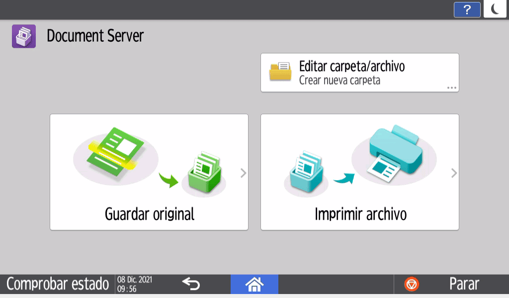 Ilustración de la pantalla del panel de mandos