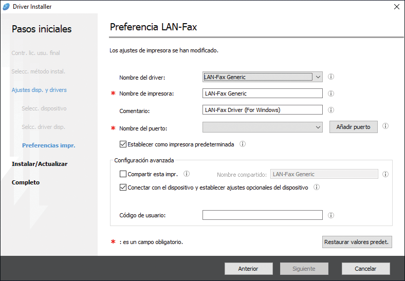 Ilustración de la pantalla del driver