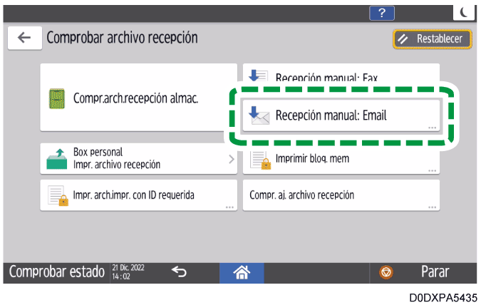 Ilustración de la pantalla del panel de operaciones