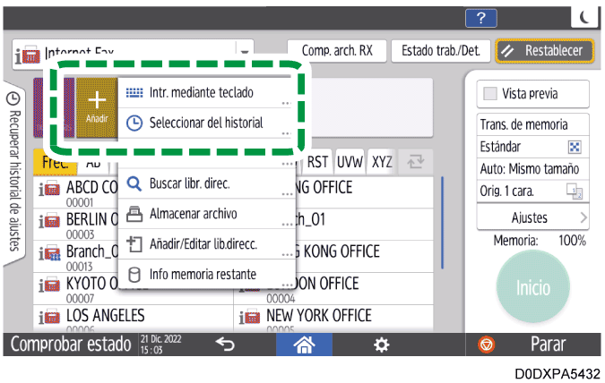 Ilustraci&oacute;n de la pantalla del panel de mandos