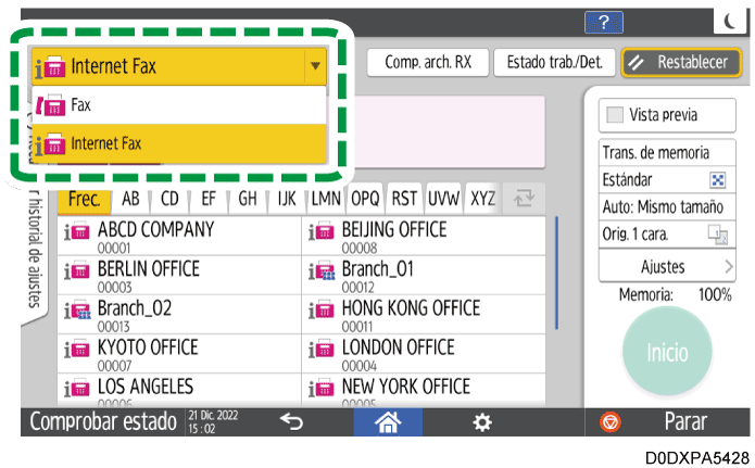Ilustración de la pantalla del panel de mandos