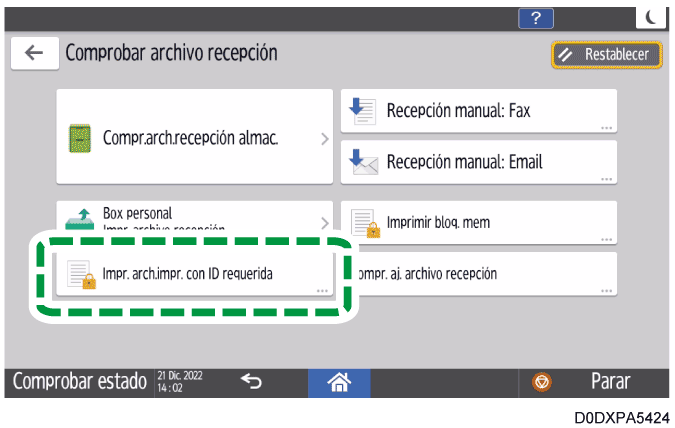 Ilustración de la pantalla del panel de operaciones