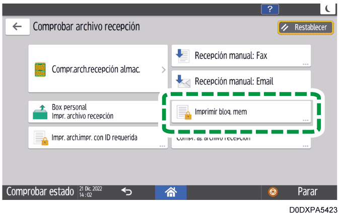 Ilustración de la pantalla del panel de operaciones