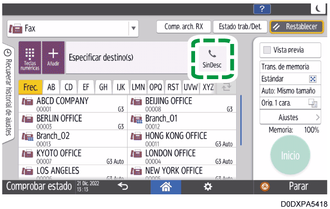 Ilustración de la pantalla del panel de mandos