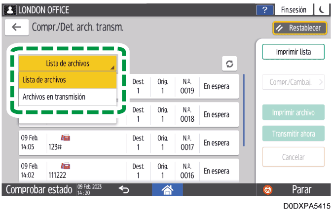 Ilustración de la pantalla del panel de mandos