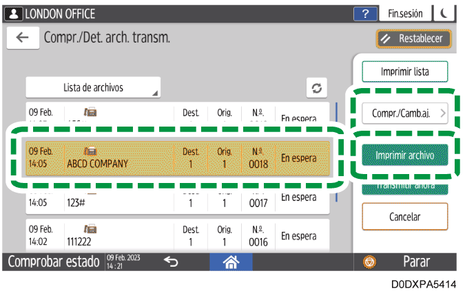 Ilustración de la pantalla del panel de mandos