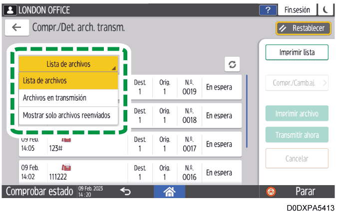 Ilustración de la pantalla del panel de mandos