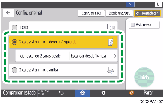 Ilustración de la pantalla del panel de mandos