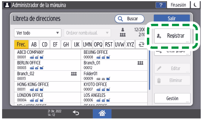 Ilustraci&oacute;n de la pantalla del panel de mandos