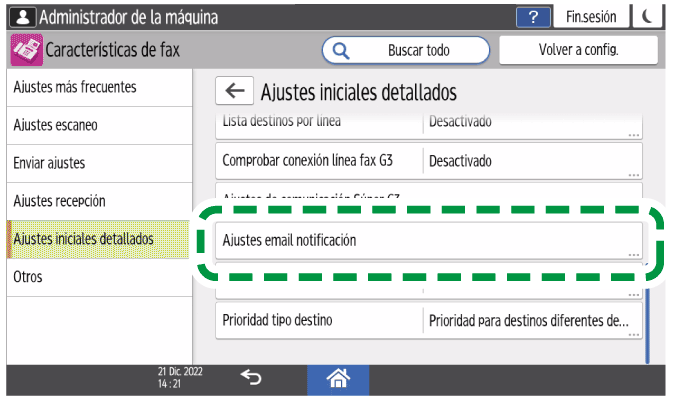 Ilustración de la pantalla del panel de mandos