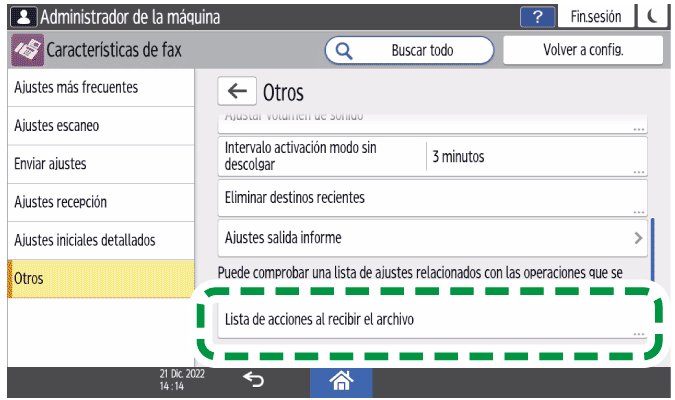 Ilustración de la pantalla del panel de mandos
