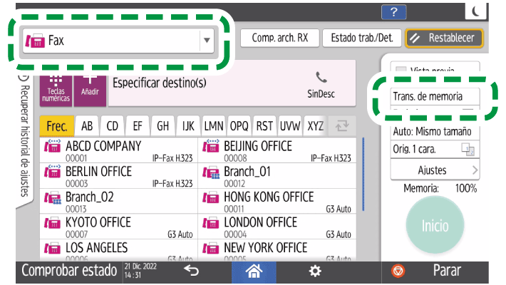 Ilustraci&oacute;n de la pantalla del panel de mandos