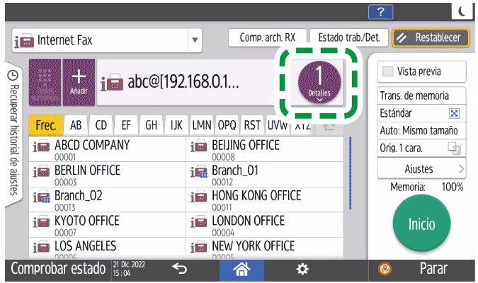 Ilustraci&oacute;n de la pantalla del panel de mandos