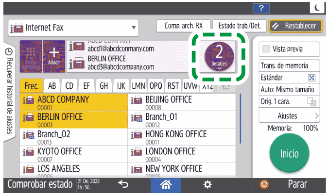 Ilustración de la pantalla del panel de mandos