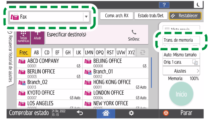 Ilustraci&oacute;n de la pantalla del panel de mandos