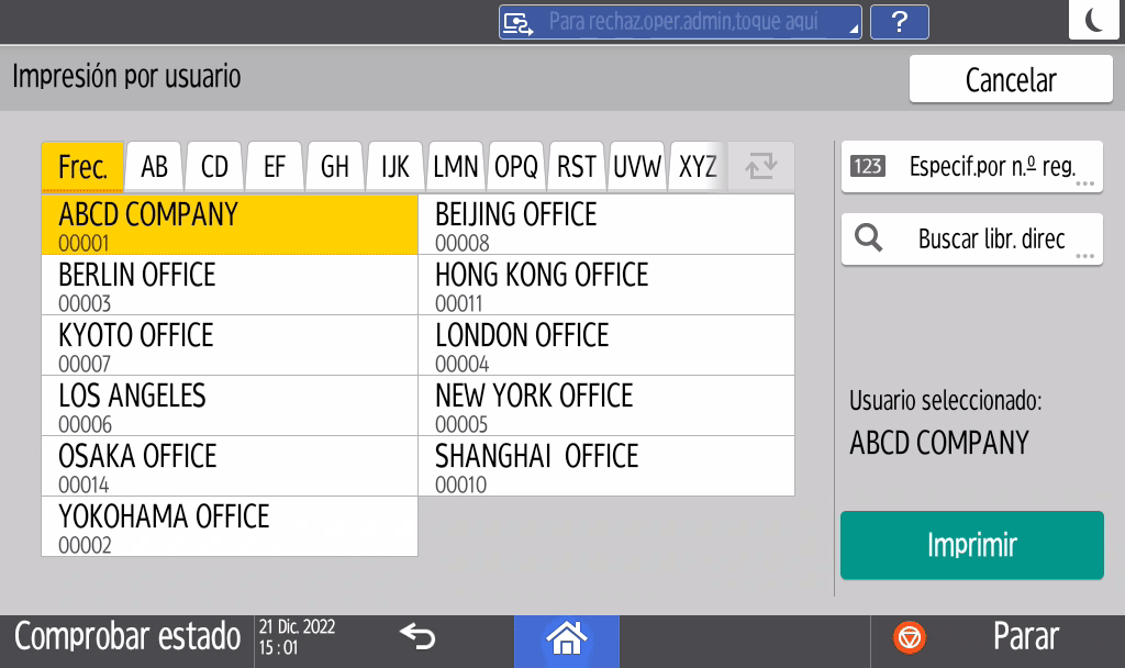 Ilustraci&oacute;n de la pantalla del panel de mandos