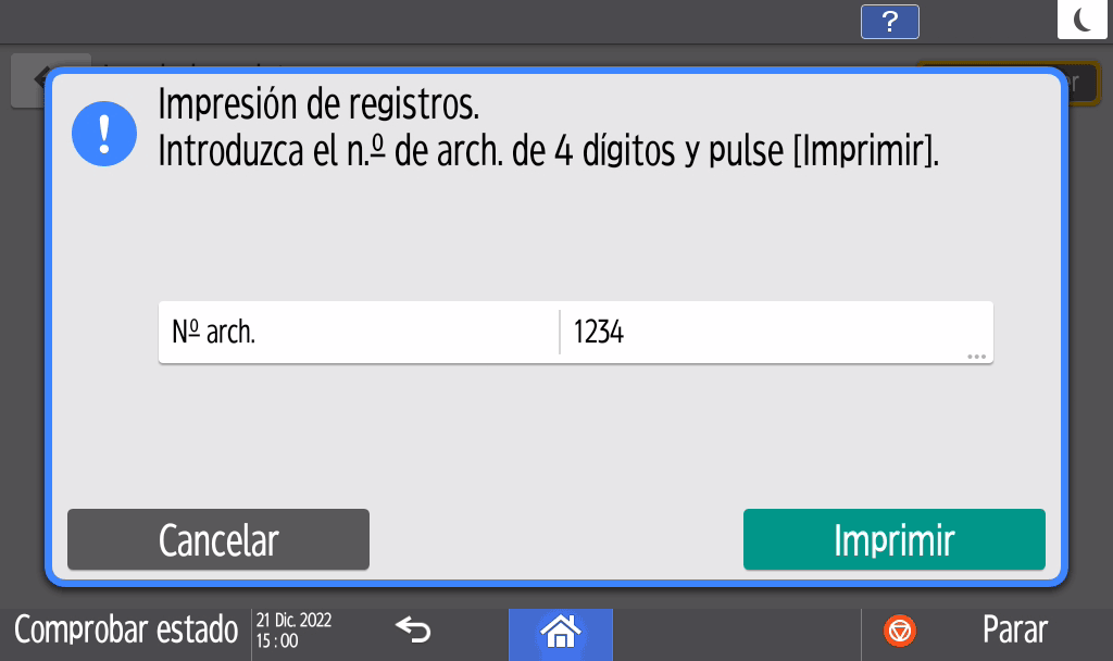 Ilustraci&oacute;n de la pantalla del panel de mandos