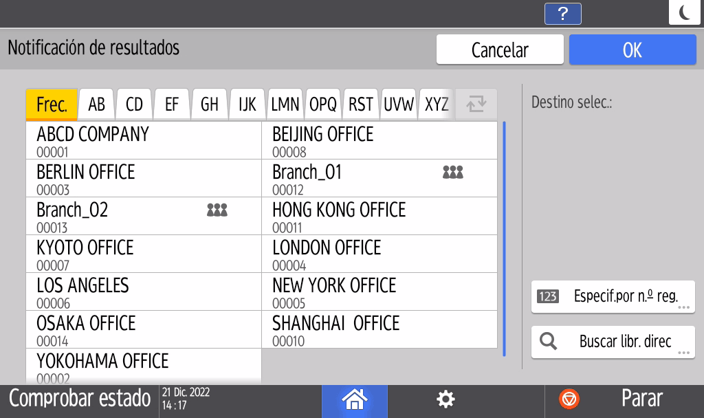 Ilustraci&oacute;n de la pantalla del panel de mandos