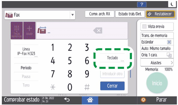 Ilustraci&oacute;n de la pantalla del panel de mandos