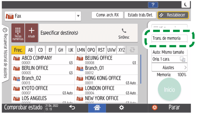Ilustraci&oacute;n de la pantalla del panel de mandos