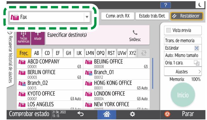 Ilustraci&oacute;n de la pantalla del panel de mandos