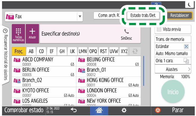 Ilustración de la pantalla del panel de mandos
