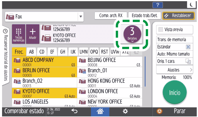 Ilustraci&oacute;n de la pantalla del panel de mandos