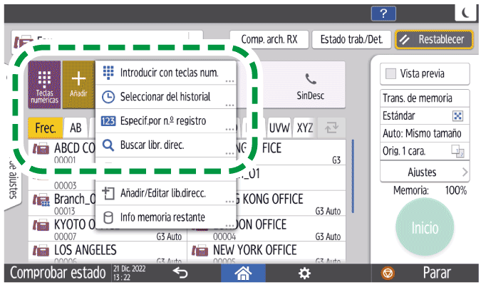 Ilustraci&oacute;n de la pantalla del panel de mandos