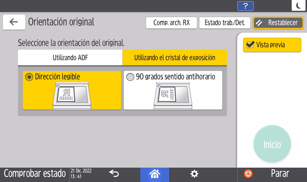 Ilustración de la pantalla del panel de mandos