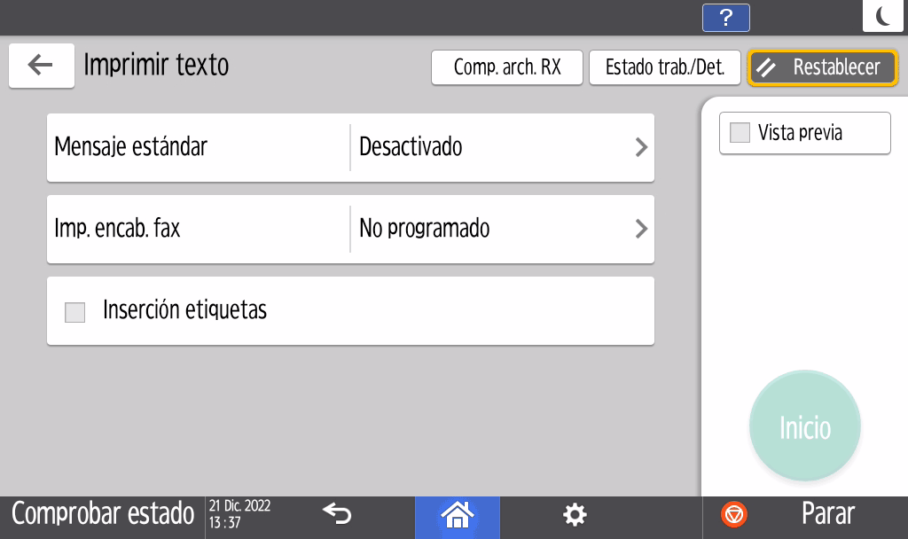 Ilustraci&oacute;n de la pantalla del panel de mandos
