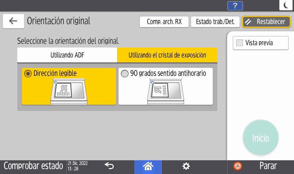 Ilustración de la pantalla del panel de mandos