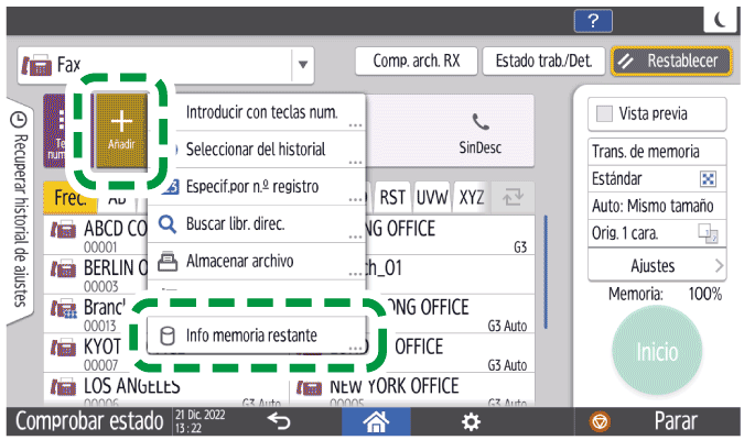 Ilustración de la pantalla del panel de mandos