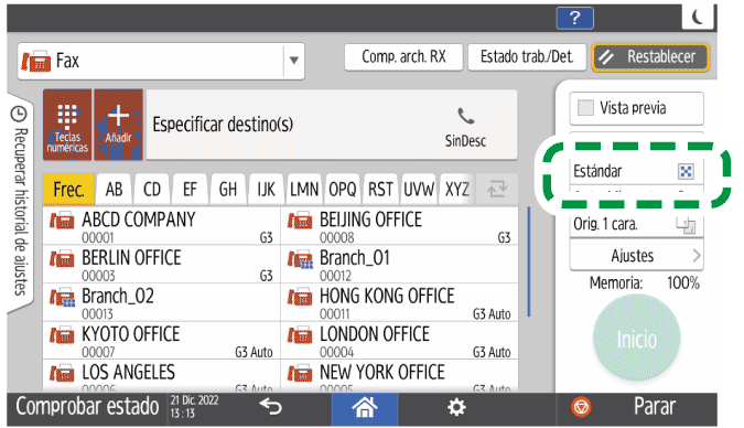 Ilustración de la pantalla del panel de mandos