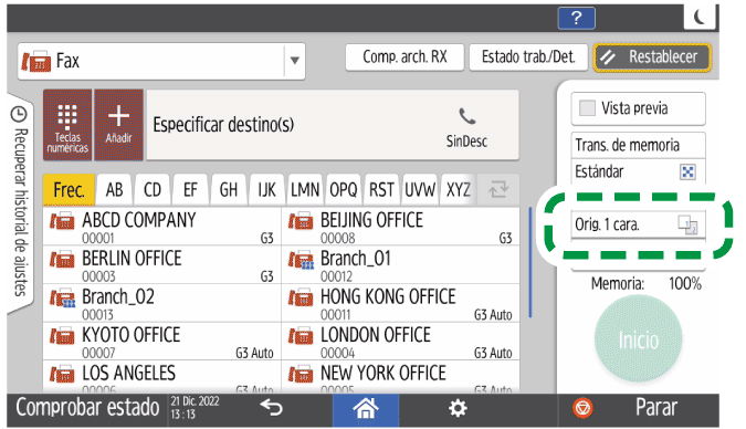 Ilustración de la pantalla del panel de mandos